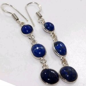 Lapis Lazuli Gemstone 925 Sterling Silver Handmade Drop Dangle Earrings